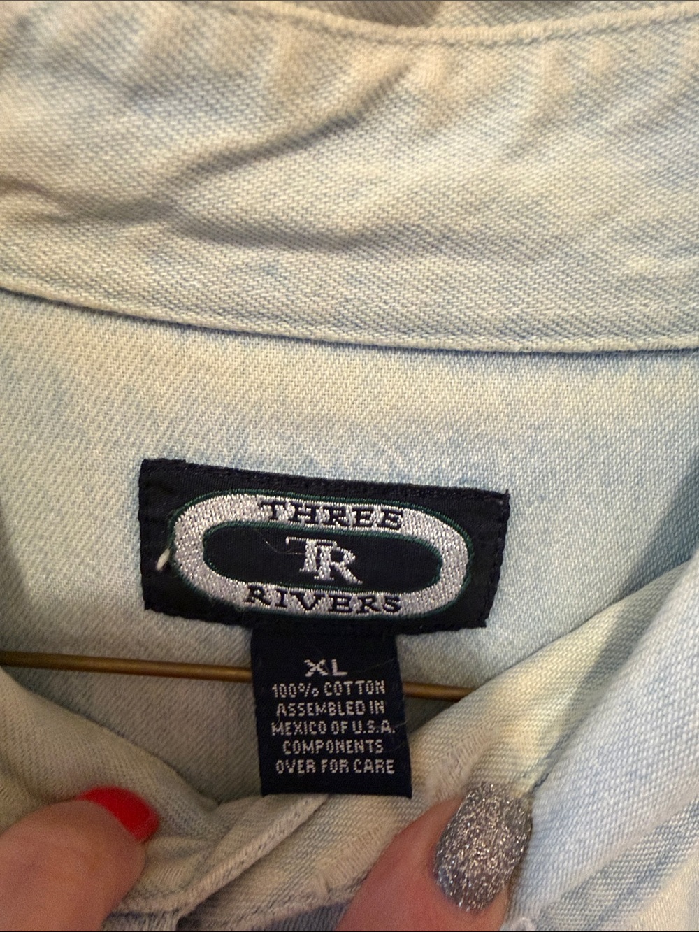 Vintage Light Blue Denim Button-Down Shirt with Embroidered Logo - Picture 2 of 4